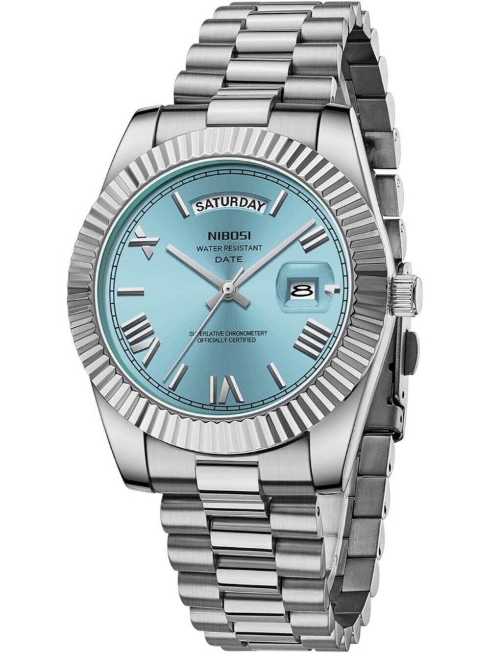 Nibosi Men's Silver Mint Blue Analog Quartz Stainless Waterproof Desiger Watch